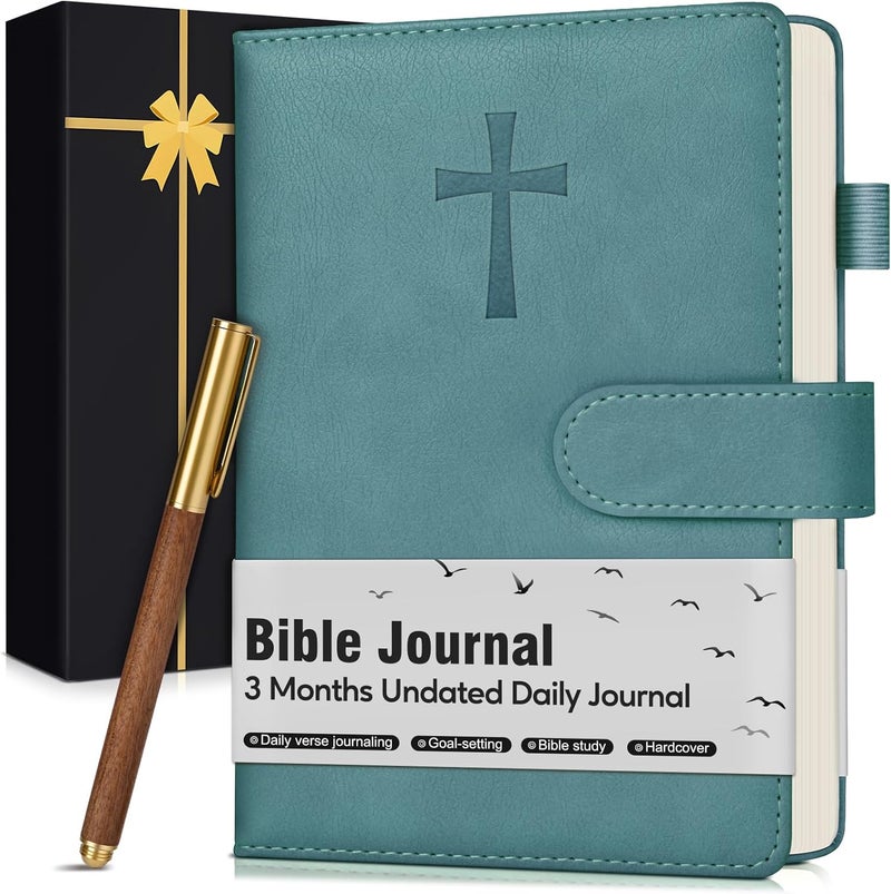 PAPEJOON Leather Christian Bible Journal for Men, Prayer Journal for Scripture Study & Daily Devotional, Undated Church Notes Notebook, Jesus Religious Faith Gifts for Pastor, Graduation, Baptism, Aquamarine - Image 1